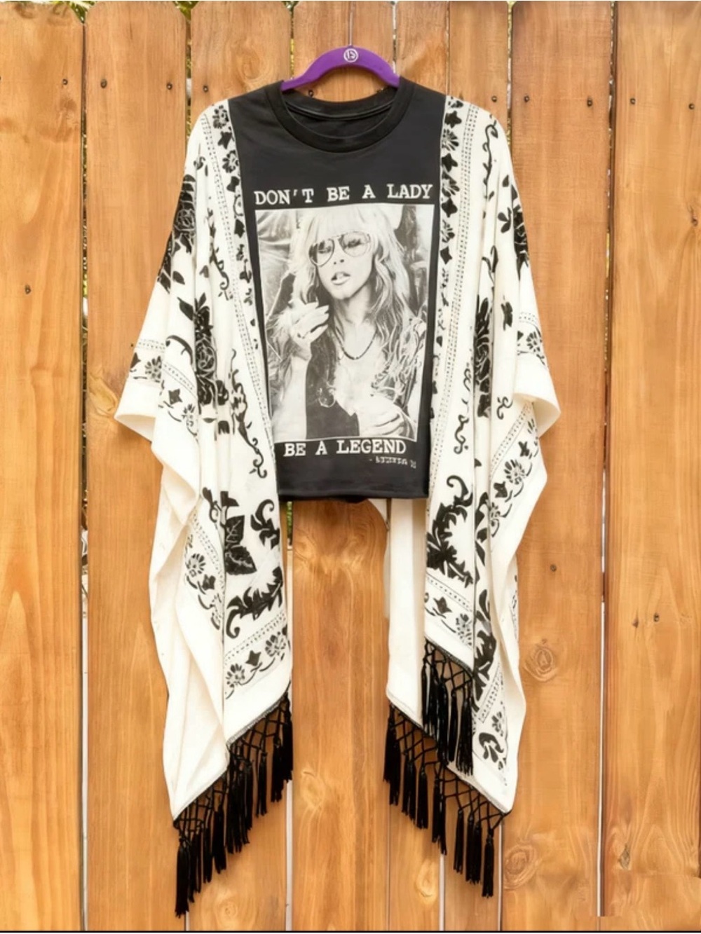Stevie Nicks graphic Tee & Fringe Kimono “Don’t  be a lady, be a legend “